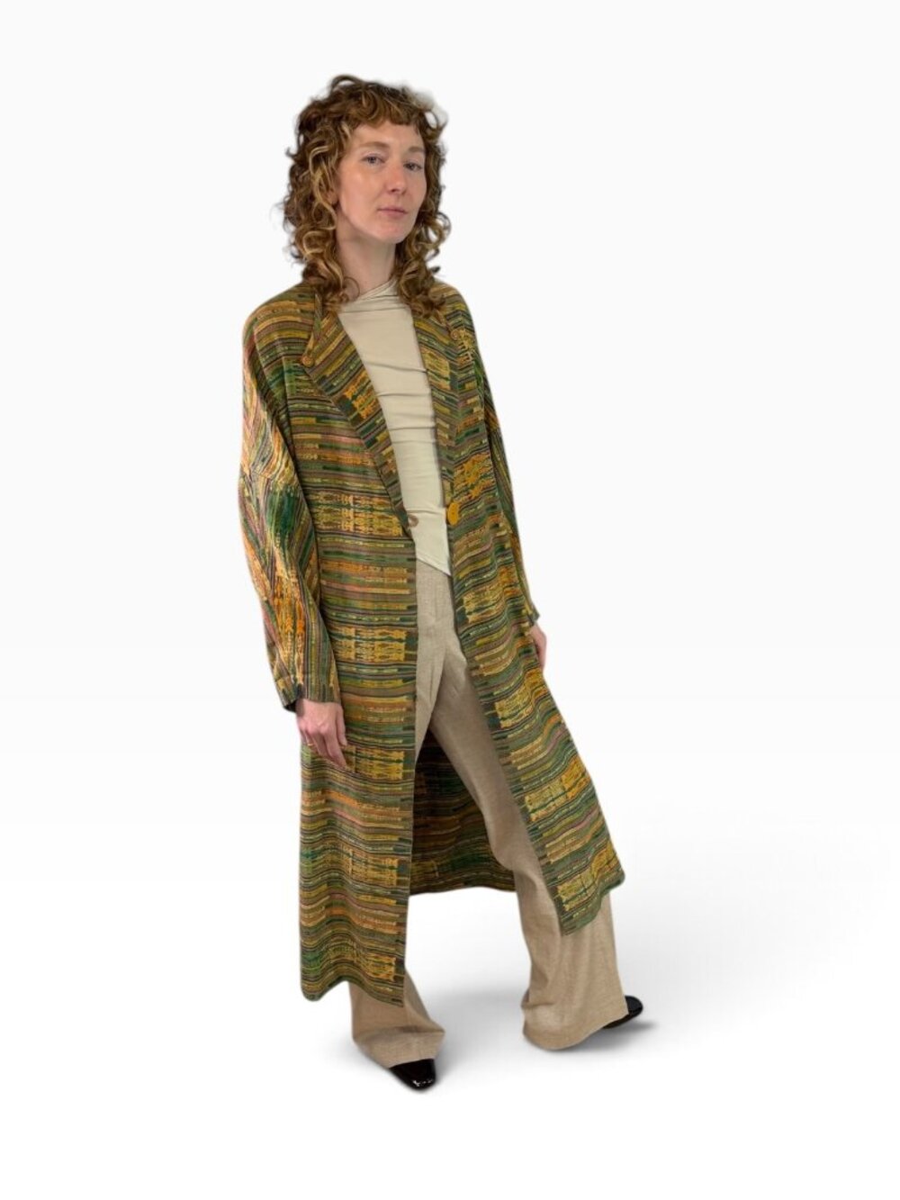 Karen Wilkinson Collection Santa Fe Guatemalan Ikat Textile Maxi Coat Duster M